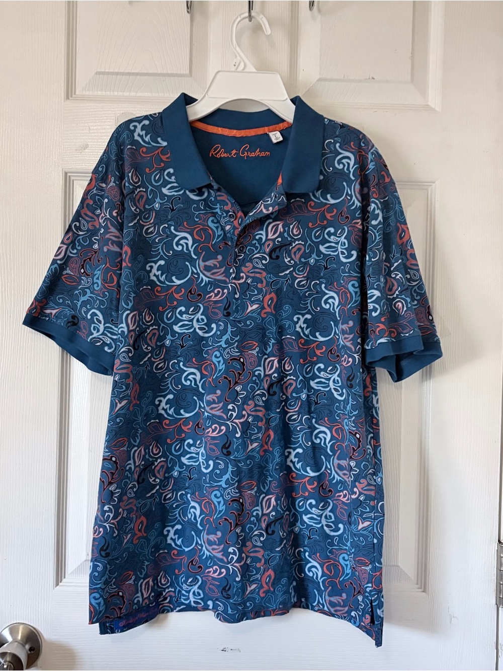 Robert‎ Graham Teal & Navy Swirl-Print Polo Men’s Sz  L